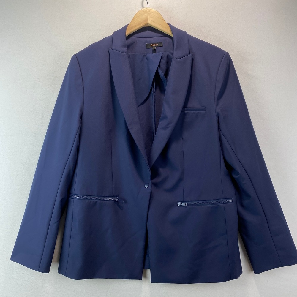Quince Scuba Single Breasted Convertible Blazer Women L Navy Blue SHWDC0 Stretch